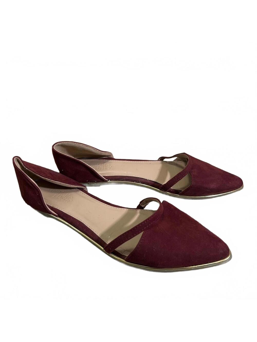 Charlotte Russe Elanza Womens Burgundy Suede Pointed Toe D'Orsay Flats Gold Trim